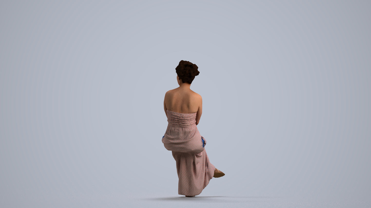 photogrammetry 3D woman casual sitting, realistic human model archviz FBX, front view render