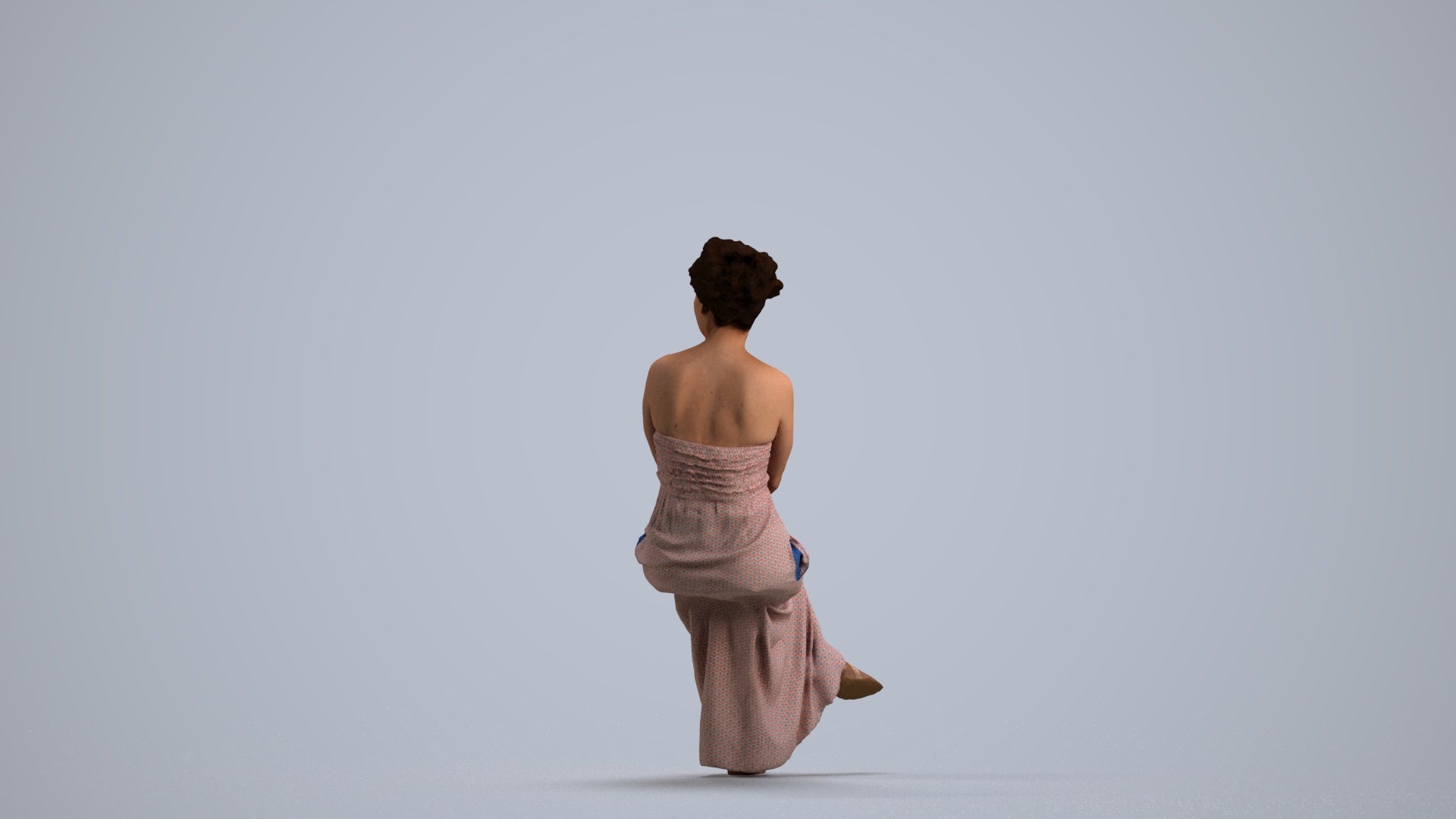photogrammetry 3D woman casual sitting, realistic human model archviz FBX, front view render