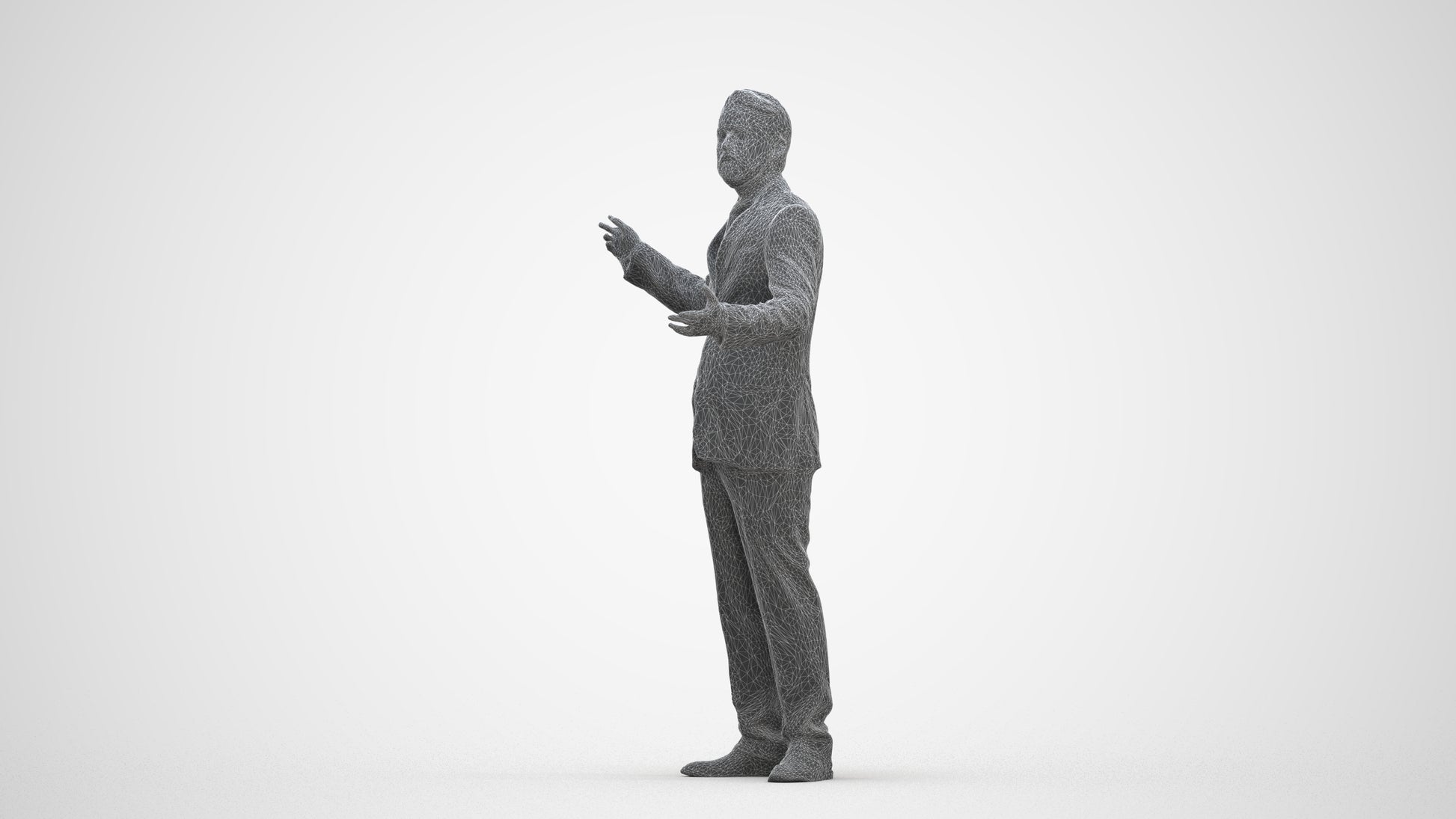 3D human model man business, photogrammetry scanned person for archviz, three-quarter front view render