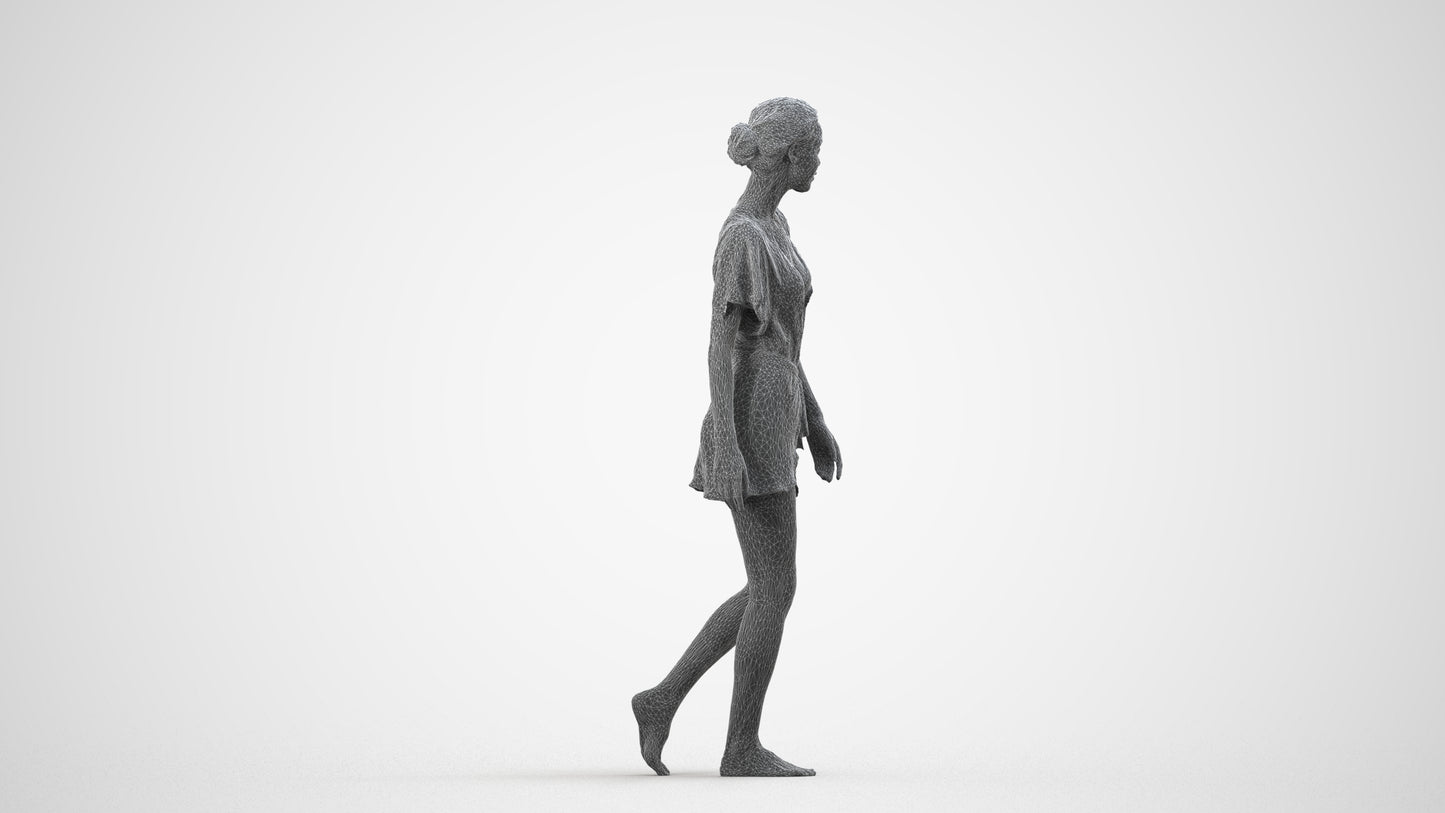 realistic 3D human woman bathroom, archviz people FBX OBJ for Blender, wireframe side view