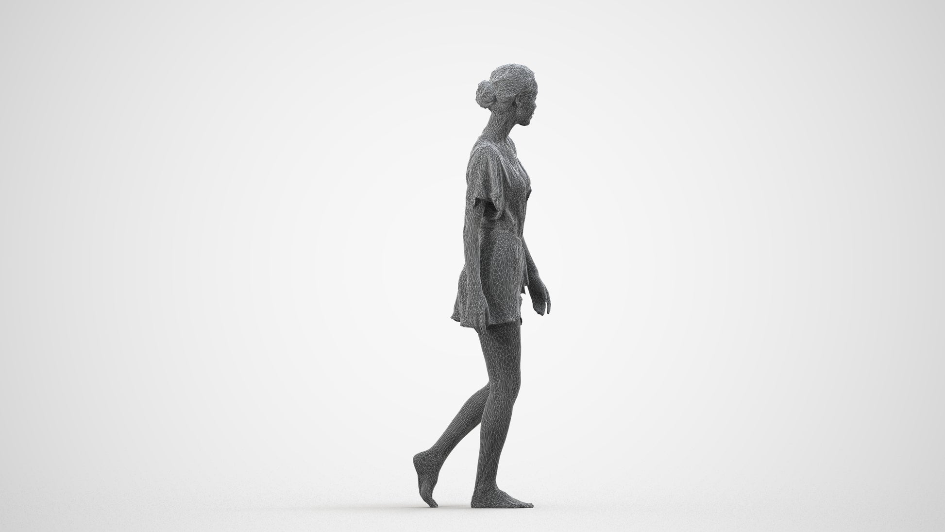 realistic 3D human woman bathroom, archviz people FBX OBJ for Blender, wireframe side view