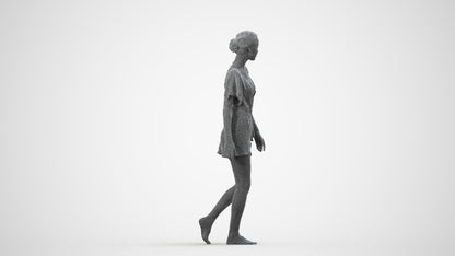 realistic 3D human woman bathroom, archviz people FBX OBJ for Blender, wireframe side view