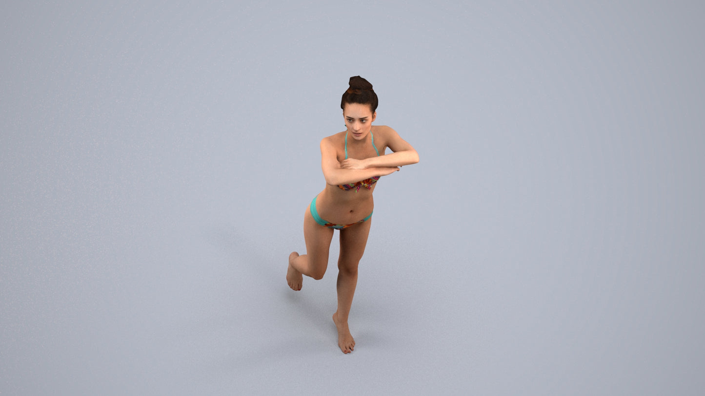 photogrammetry 3D woman pool, realistic human model archviz FBX, back view render