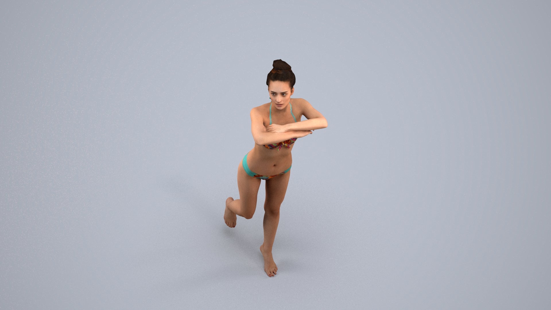 photogrammetry 3D woman pool, realistic human model archviz FBX, back view render