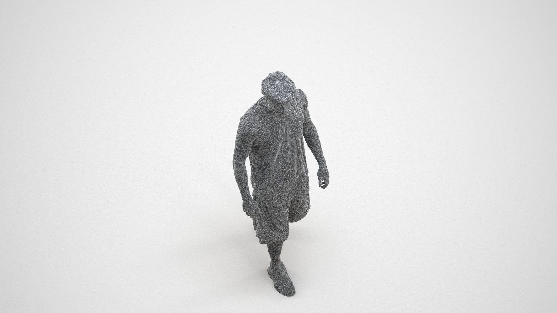 3D scanned man sport, photorealistic archviz people for Enscape and SketchUp, wireframe three-quarter view