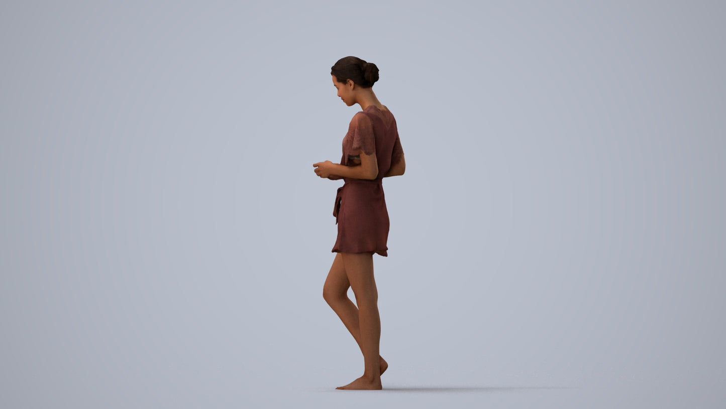 3D scanned woman bathroom, photorealistic archviz people for Enscape and SketchUp, three-quarter view render