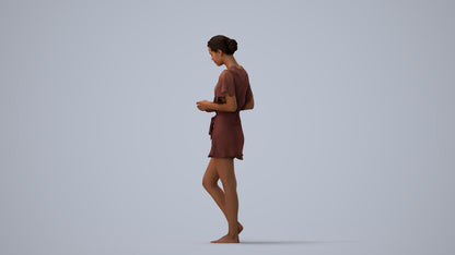 3D scanned woman bathroom, photorealistic archviz people for Enscape and SketchUp, three-quarter view render