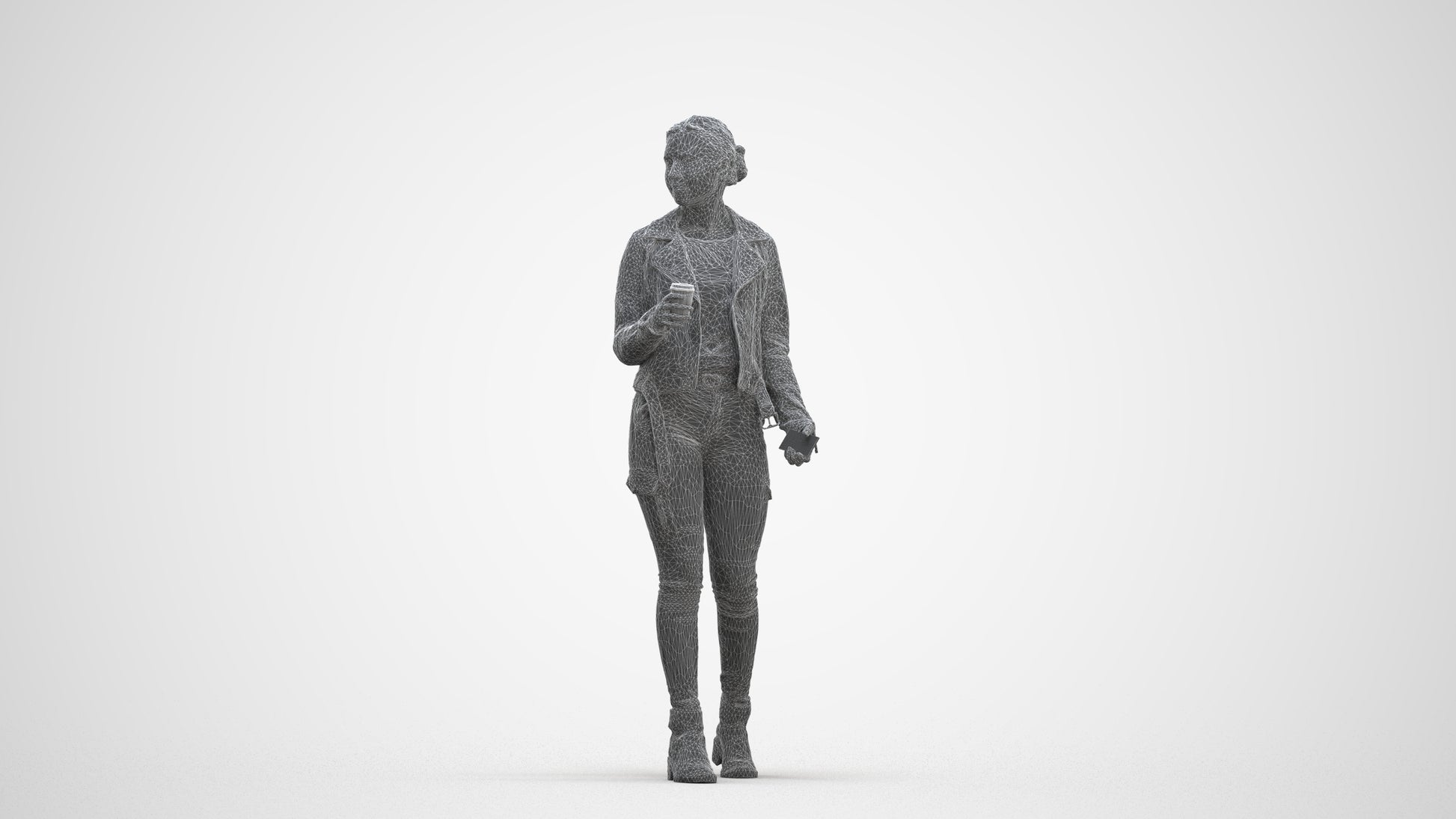 realistic 3D human woman casual walking, archviz people FBX OBJ for Blender, three-quarter front view render