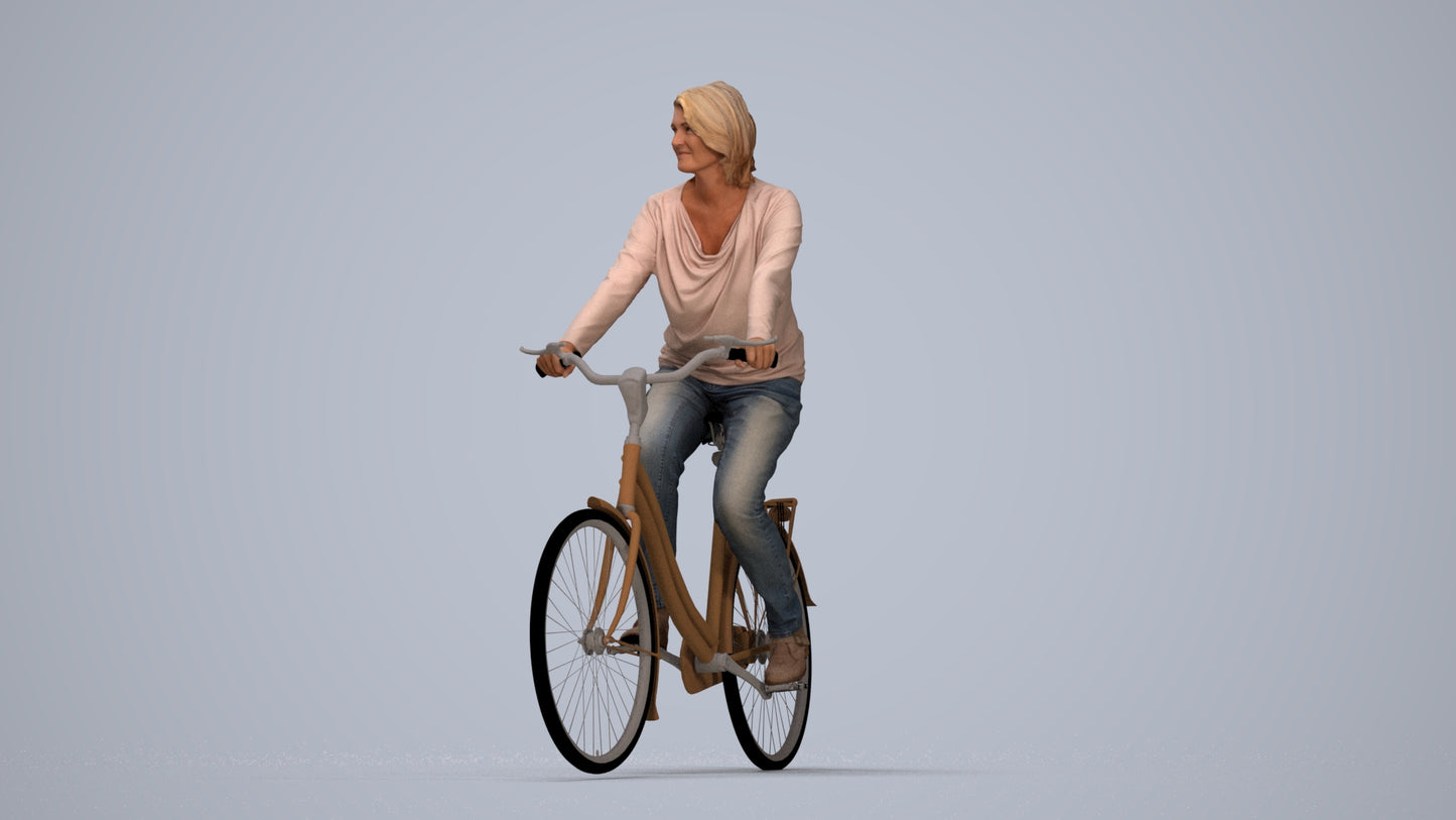 3D people model woman casual cycling, scanned human for 3ds Max rendering, top-down view render