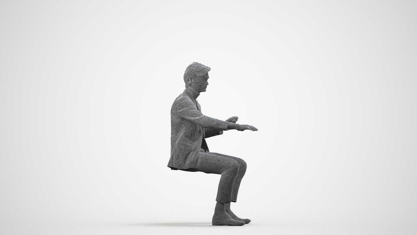 3D scanned man business, photorealistic archviz people for Enscape and SketchUp, wireframe side view