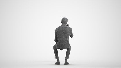 3D people model man casual sitting, scanned human for 3ds Max rendering, wireframe front view