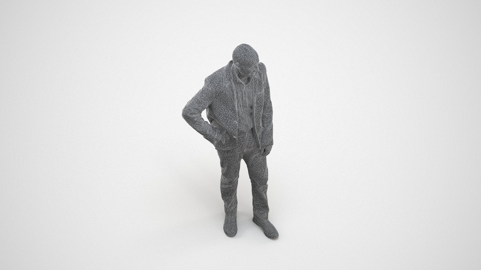 realistic 3D senior man business, scanned archviz people for Blender and 3ds Max, wireframe three-quarter view