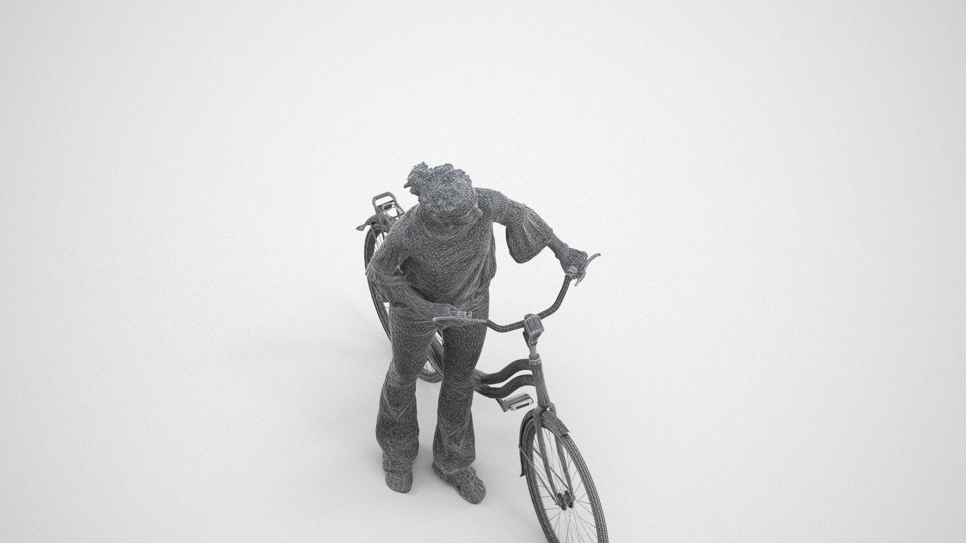 realistic 3D people woman casual cycling, render-ready for V-Ray and Corona, FBX OBJ, wireframe three-quarter view