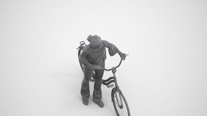 realistic 3D people woman casual cycling, render-ready for V-Ray and Corona, FBX OBJ, wireframe three-quarter view