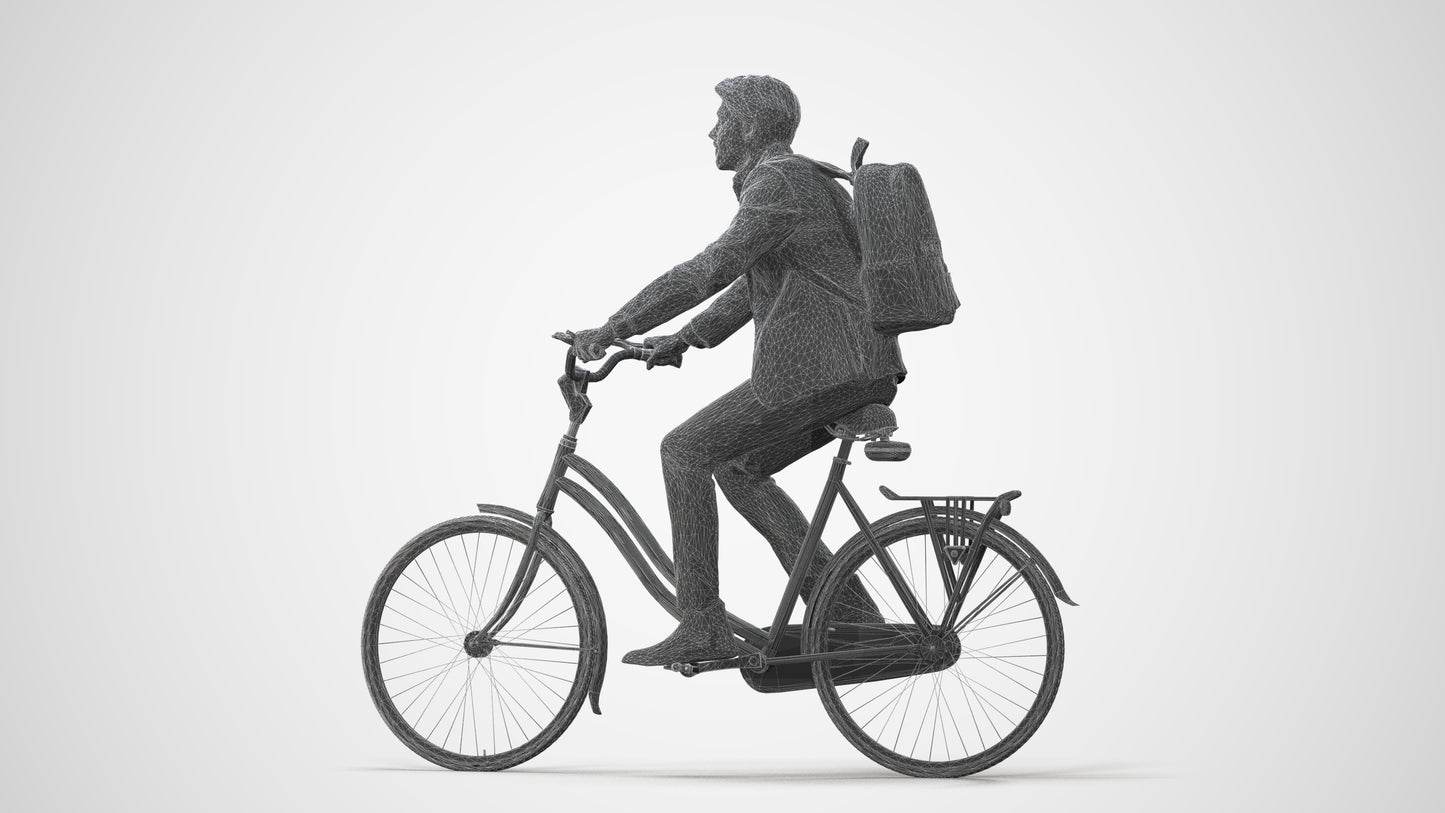 3D scanned man cycling business, photorealistic archviz people for Enscape and SketchUp, square thumbnail