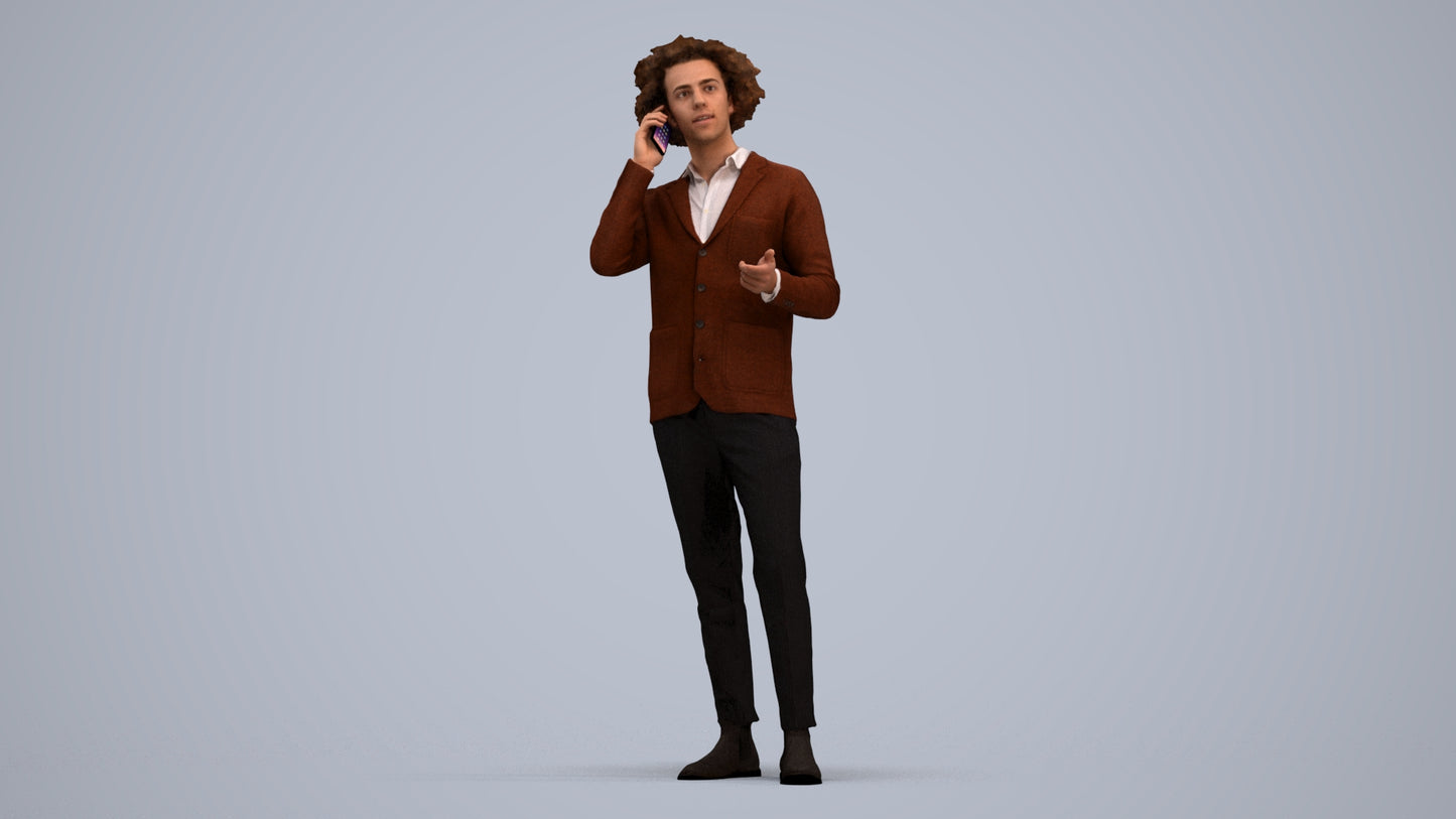 3D people model man business standing, scanned human for 3ds Max rendering, standing pose render