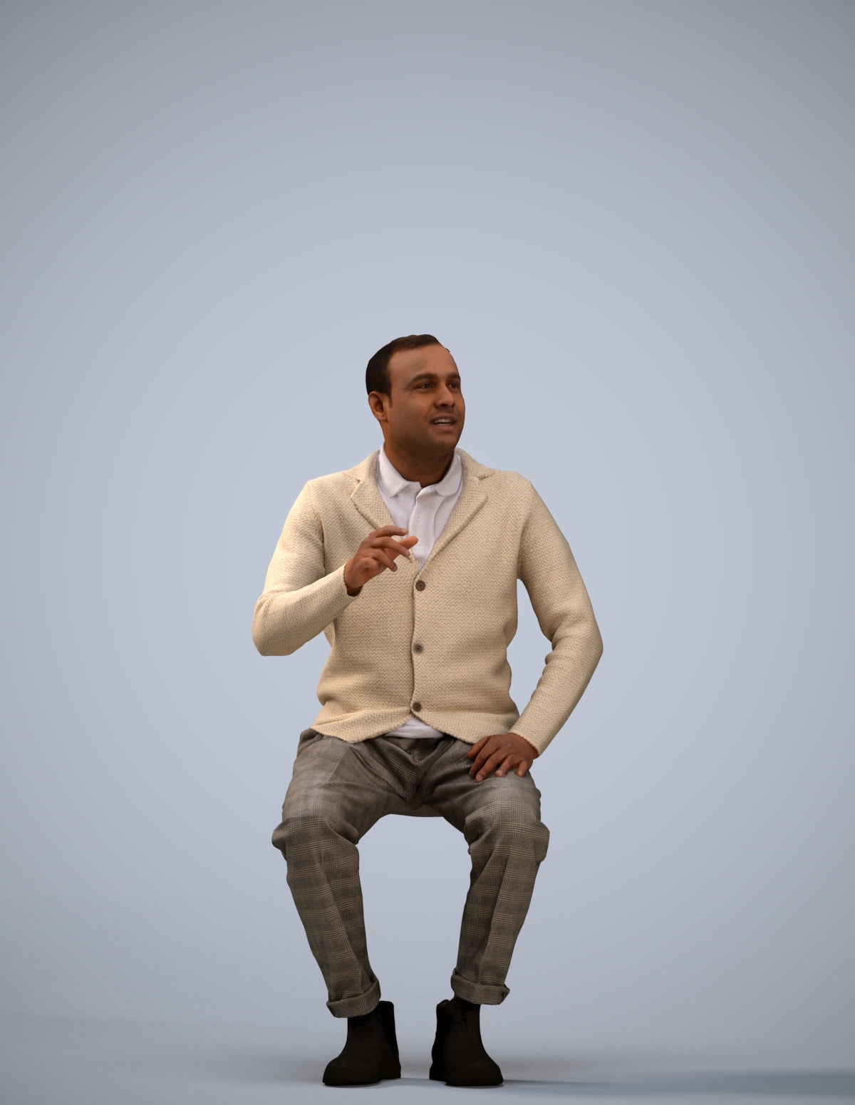 3D scanned man sitting business, photorealistic archviz people for Enscape and SketchUp