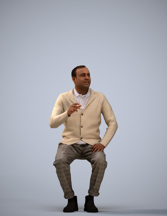 3D scanned man sitting business, photorealistic archviz people for Enscape and SketchUp