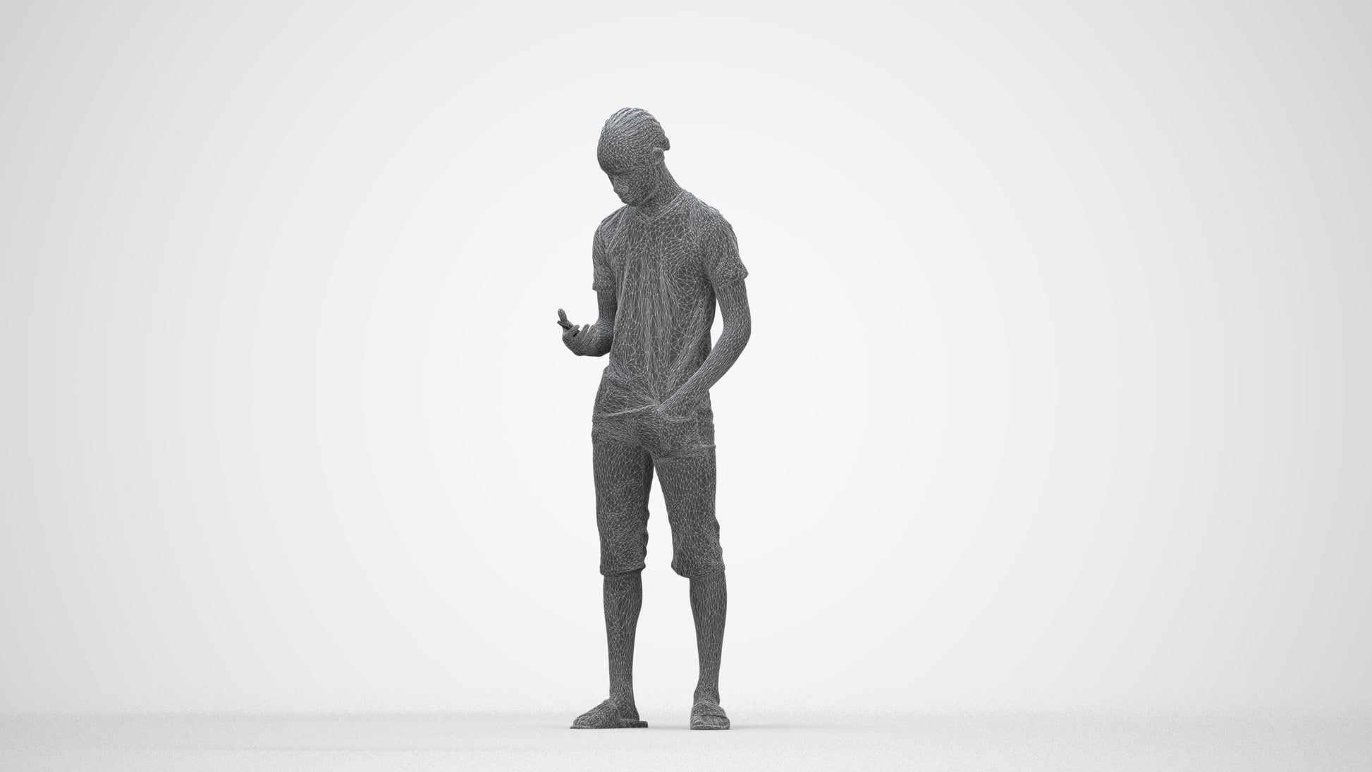 scanned 3D boy casual kids, photogrammetry people for Enscape and V-Ray, wireframe back view