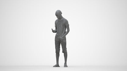 scanned 3D boy casual kids, photogrammetry people for Enscape and V-Ray, wireframe back view