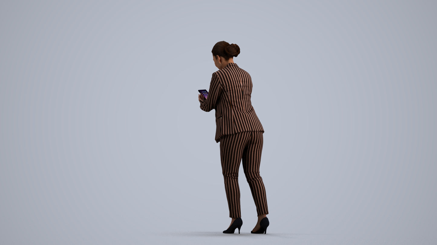 realistic 3D human woman business standing, archviz people FBX OBJ for Blender, front view render