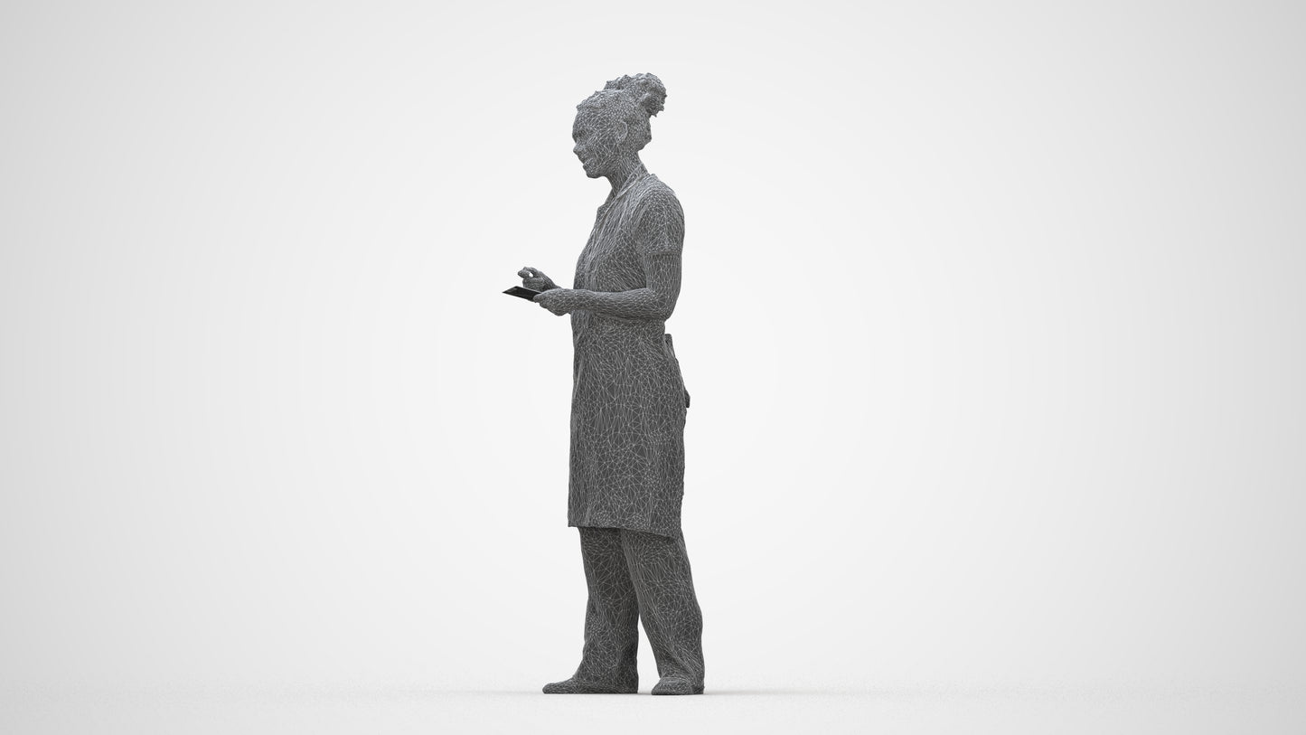 realistic 3D people woman hospitality, render-ready for V-Ray and Corona, FBX OBJ, wireframe back view