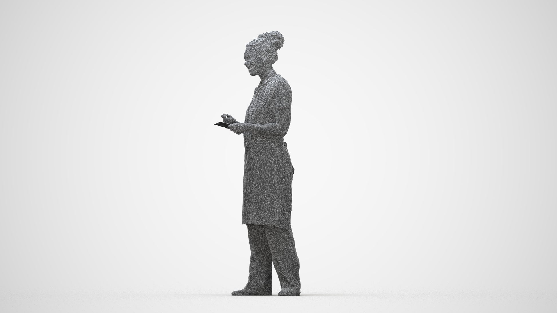 realistic 3D people woman hospitality, render-ready for V-Ray and Corona, FBX OBJ, wireframe back view