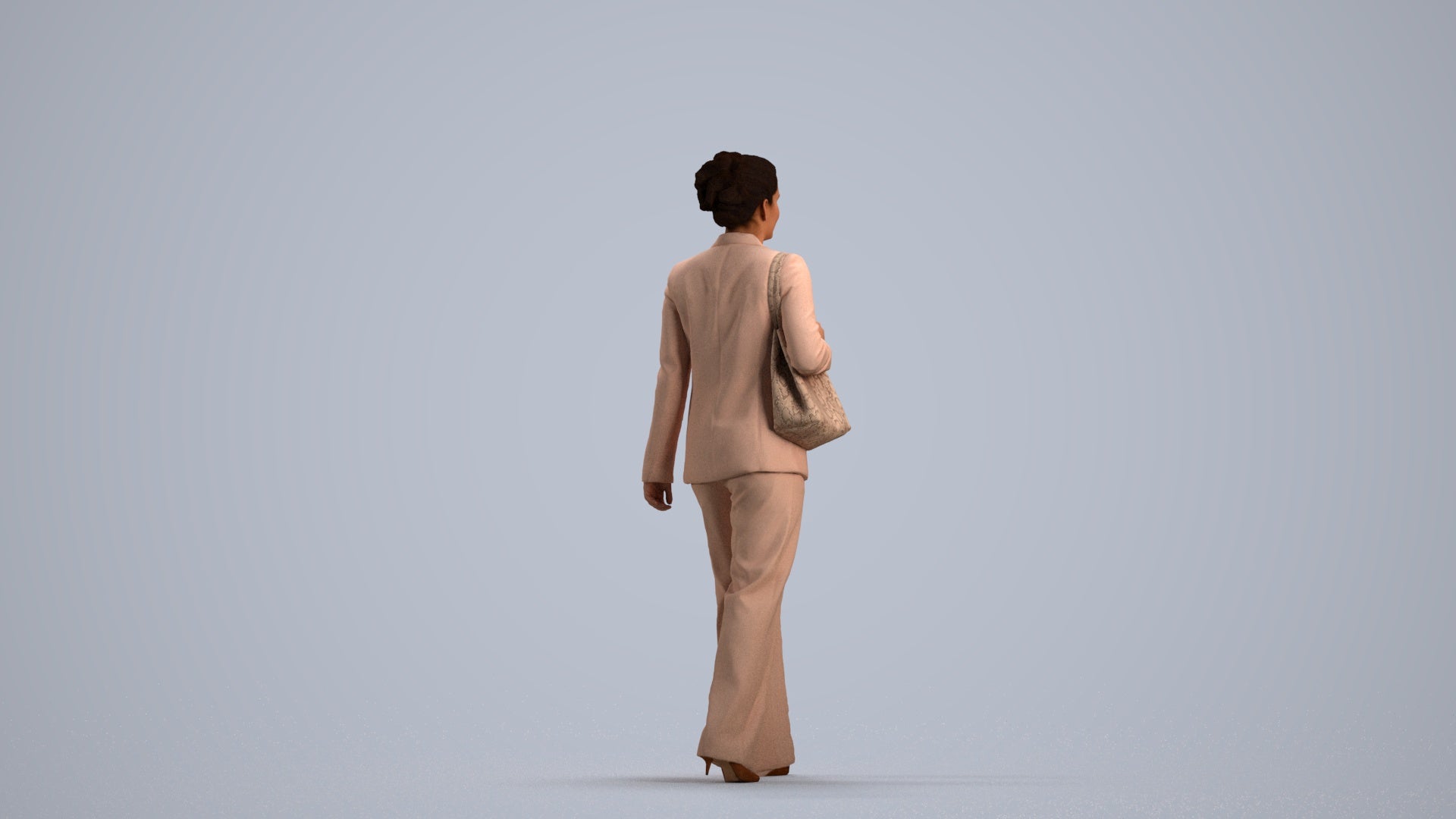 realistic 3D human woman business standing, archviz people FBX OBJ for Blender, front view render
