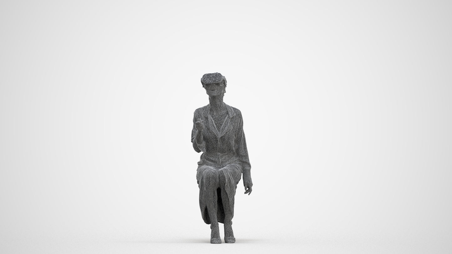 photogrammetry 3D woman casual sitting, realistic human model archviz FBX, three-quarter front view render