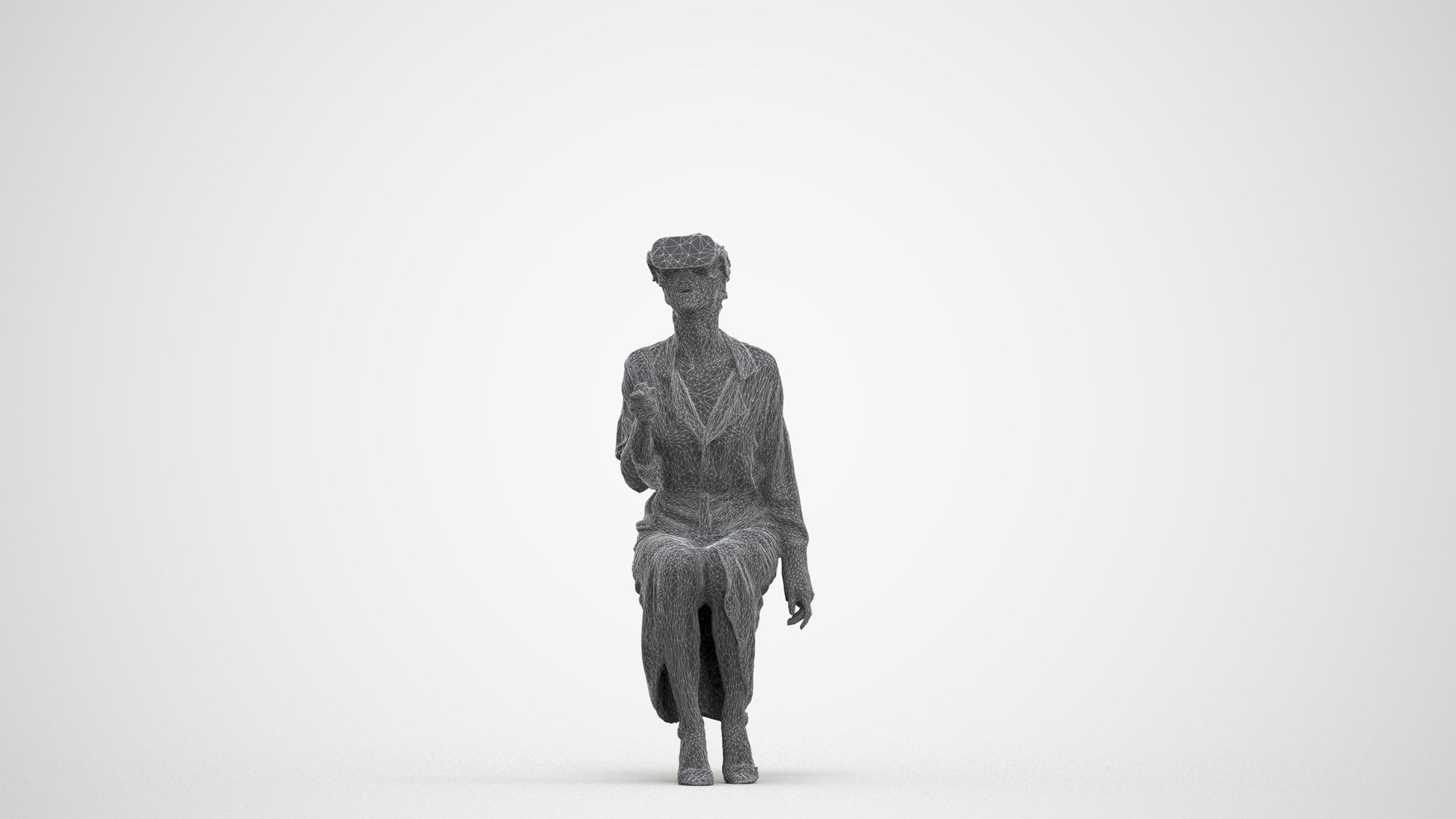 photogrammetry 3D woman casual sitting, realistic human model archviz FBX, three-quarter front view render