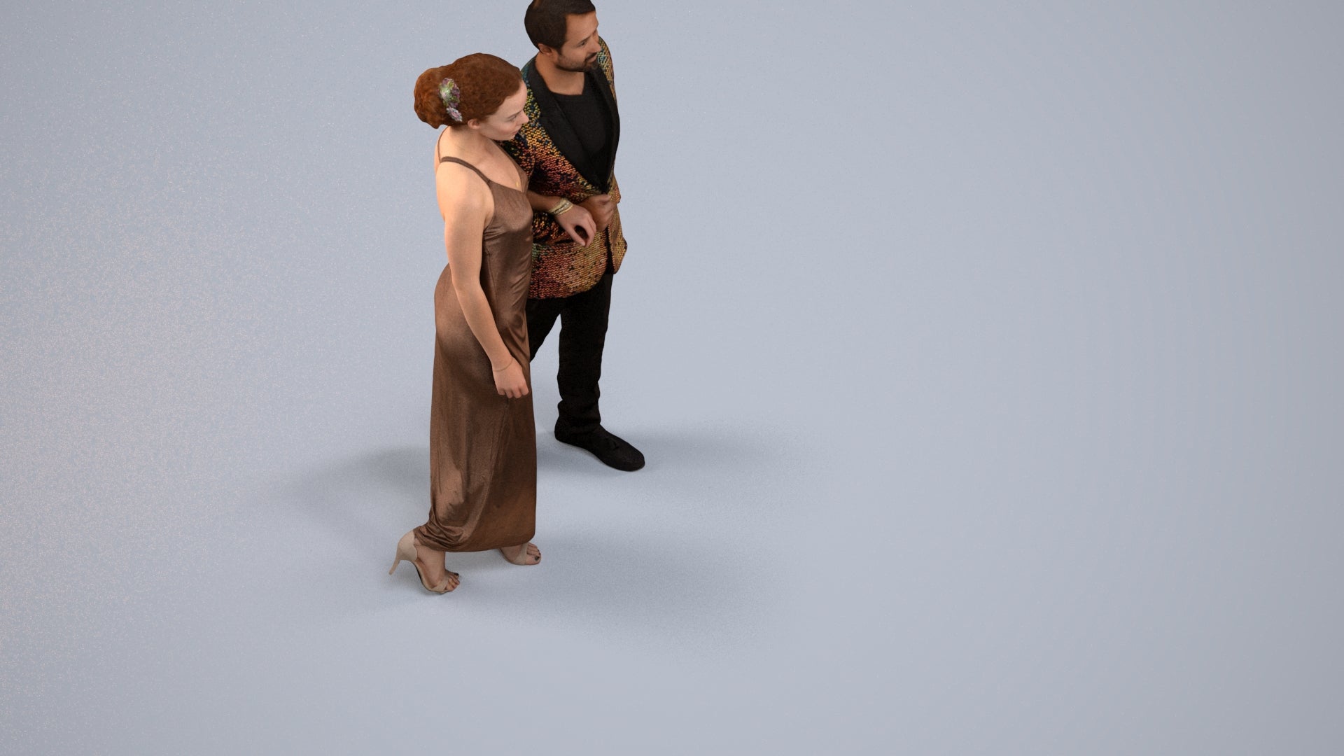 3D scanned woman couple formal, photorealistic archviz people for Enscape and SketchUp, back view render