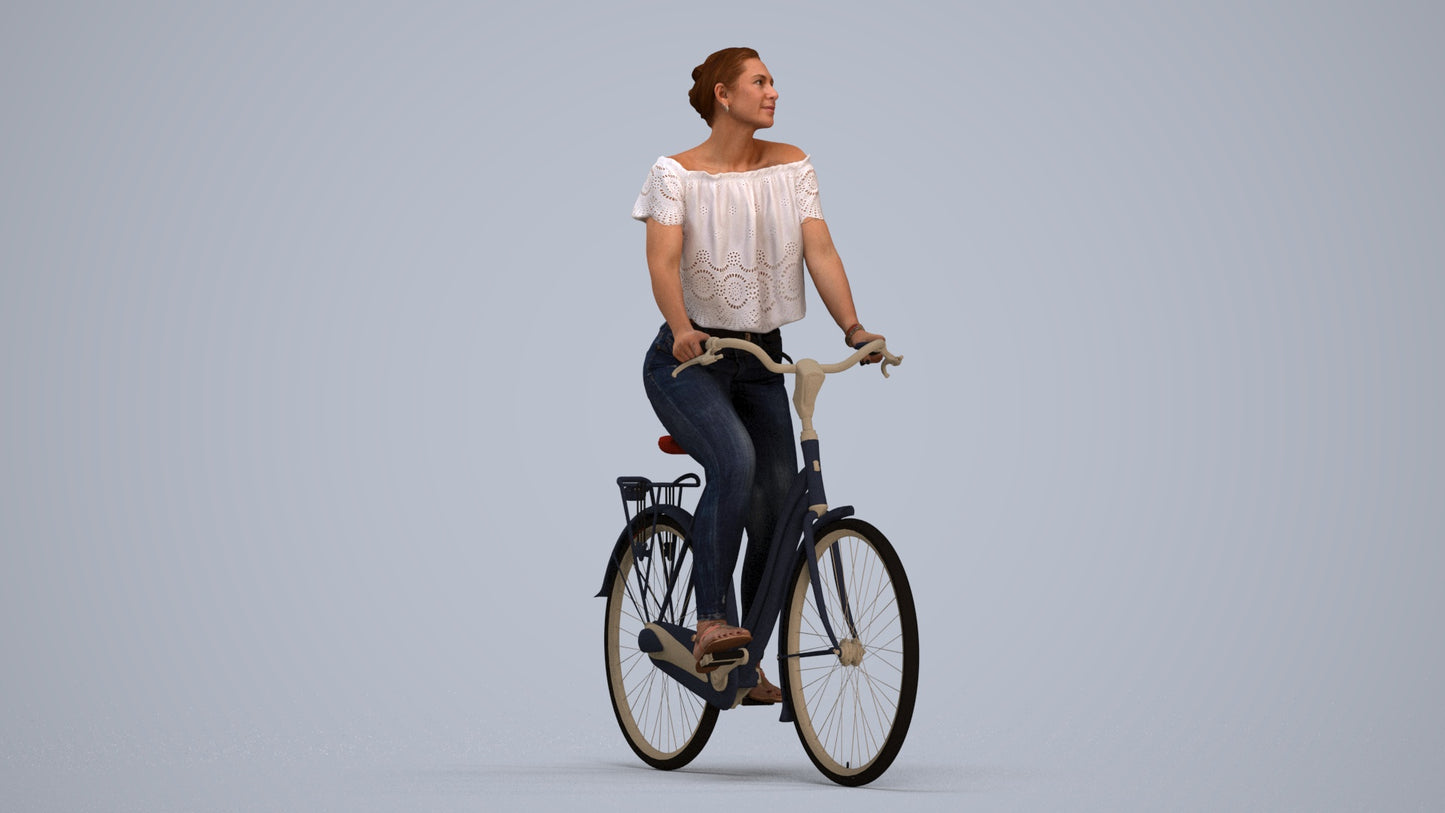 3D people model woman casual cycling, scanned human for 3ds Max rendering, standing pose render
