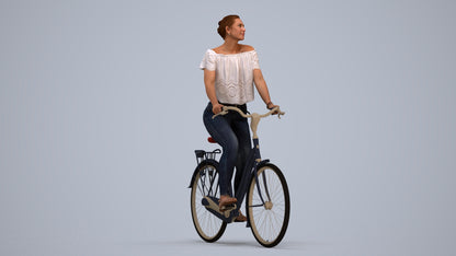 3D people model woman casual cycling, scanned human for 3ds Max rendering, standing pose render