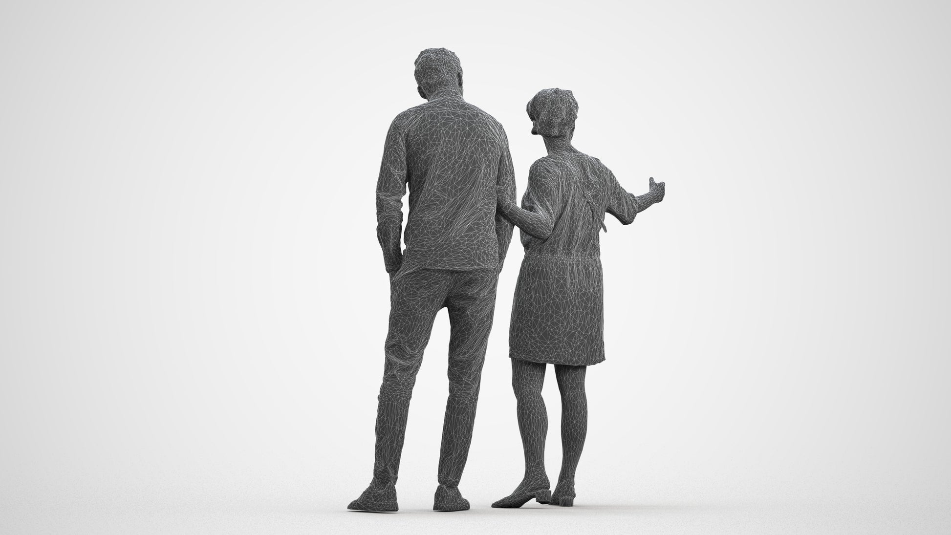realistic 3D human woman casual couple, archviz people FBX OBJ for Blender, wireframe front view