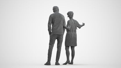 realistic 3D human woman casual couple, archviz people FBX OBJ for Blender, wireframe front view