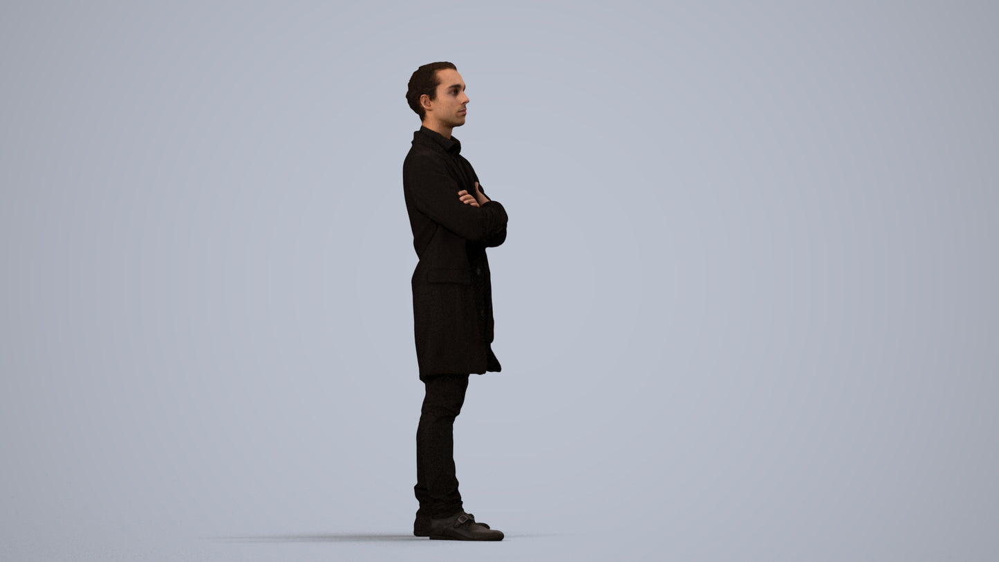 realistic 3D human man casual standing, archviz people FBX OBJ for Blender, side view render