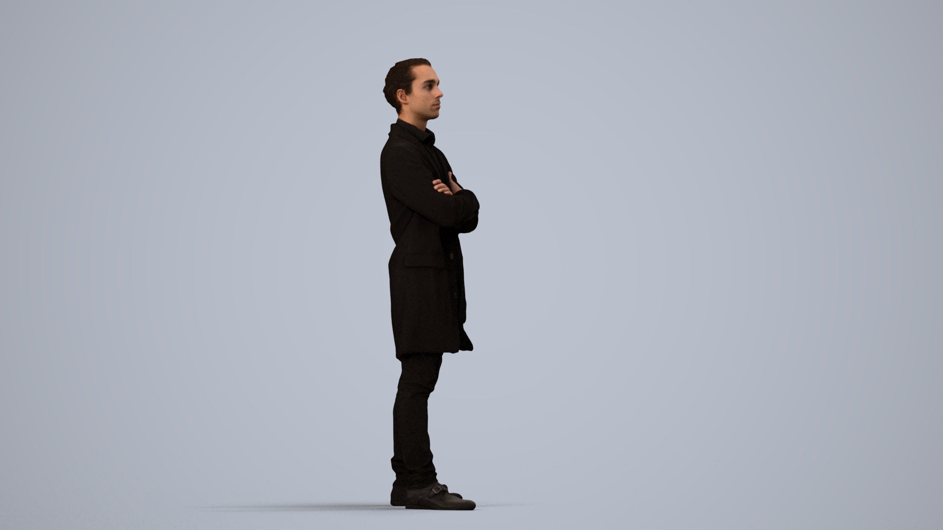 realistic 3D human man casual standing, archviz people FBX OBJ for Blender, side view render