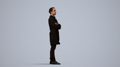 realistic 3D human man casual standing, archviz people FBX OBJ for Blender, side view render