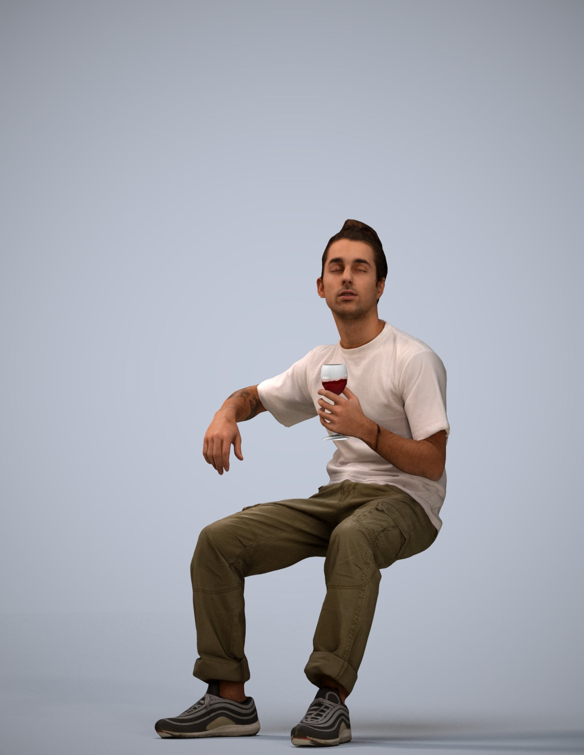 3D human model man casual sitting, photogrammetry scanned person for archviz