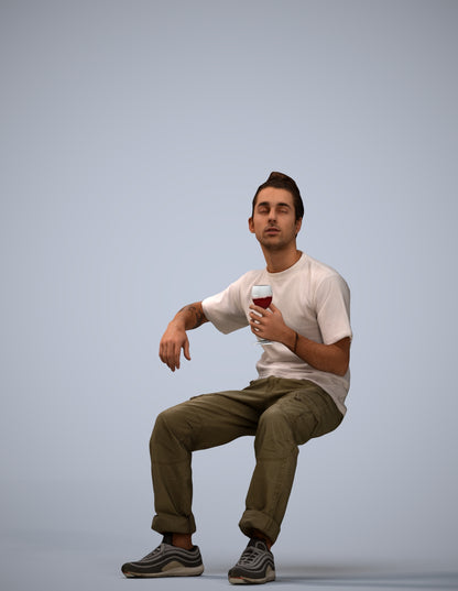 3D human model man casual sitting, photogrammetry scanned person for archviz