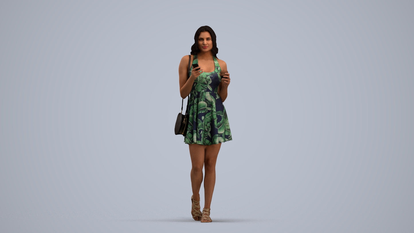 3D people model woman walking, scanned human for 3ds Max rendering, standing pose render