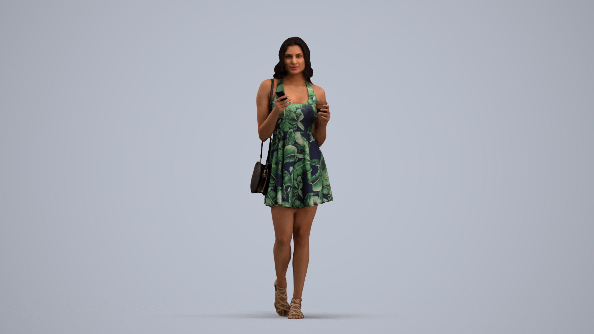 3D people model woman walking, scanned human for 3ds Max rendering, standing pose render