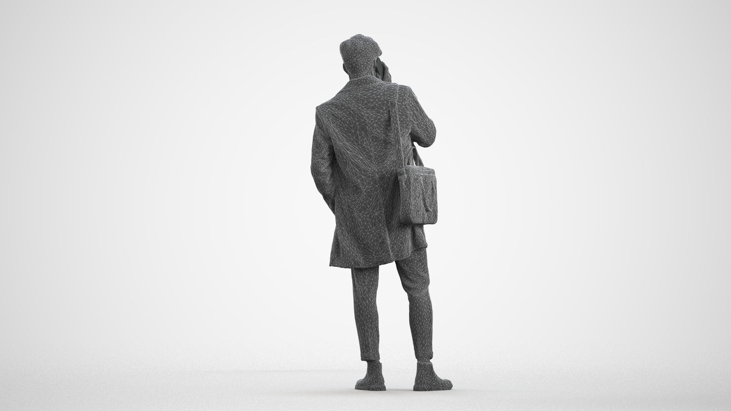 realistic 3D people man business standing, render-ready for V-Ray and Corona, FBX OBJ, wireframe front view