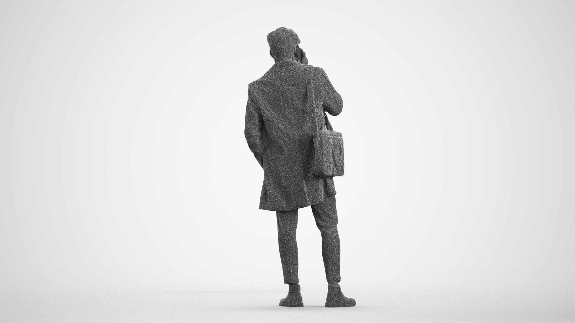 realistic 3D people man business standing, render-ready for V-Ray and Corona, FBX OBJ, wireframe front view