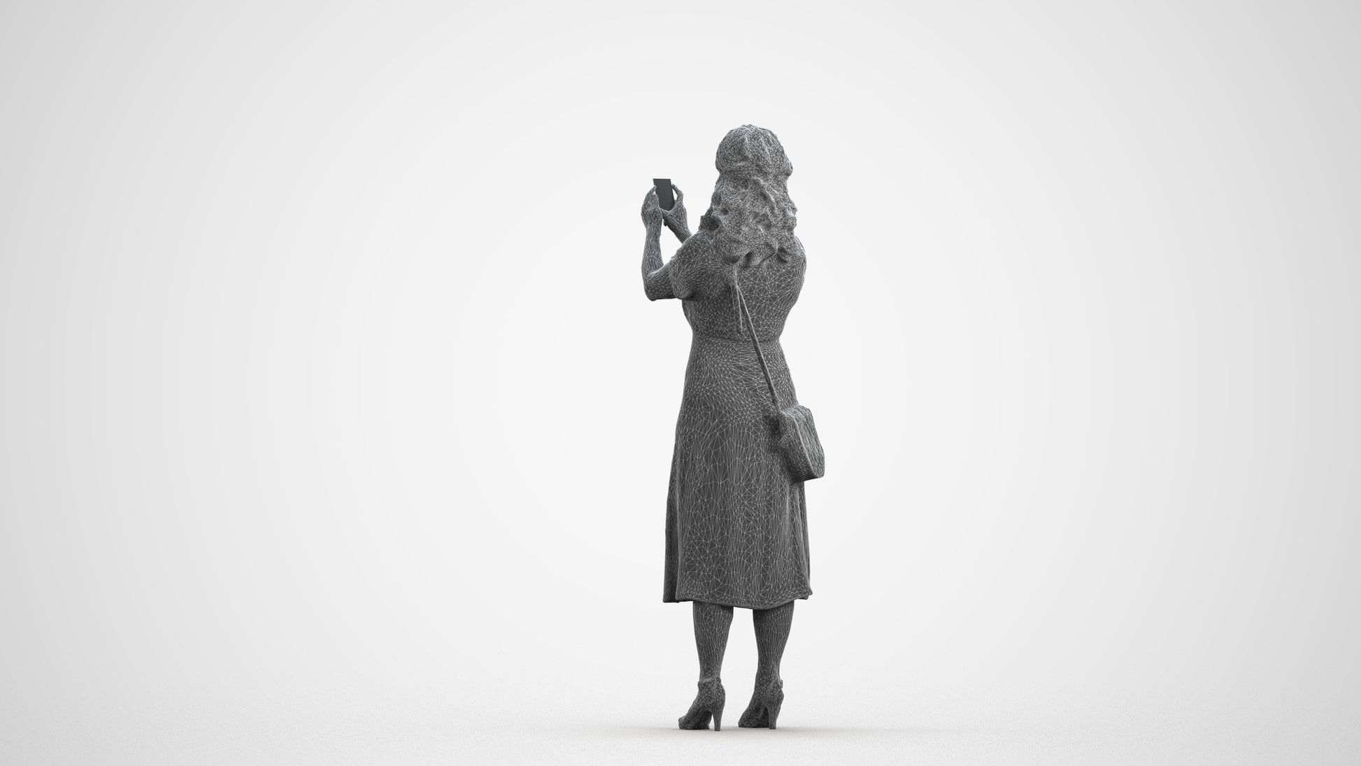 photogrammetry 3D woman casual standing, realistic human model archviz FBX, wireframe front view