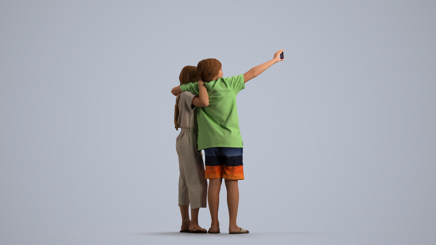 realistic 3D human girl kids, archviz people FBX OBJ for Blender, front view render