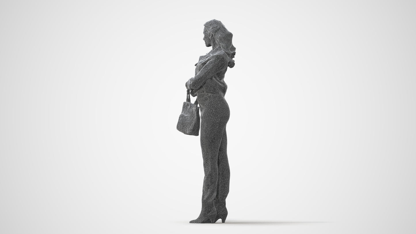 realistic 3D human woman business standing, archviz people FBX OBJ for Blender, square thumbnail