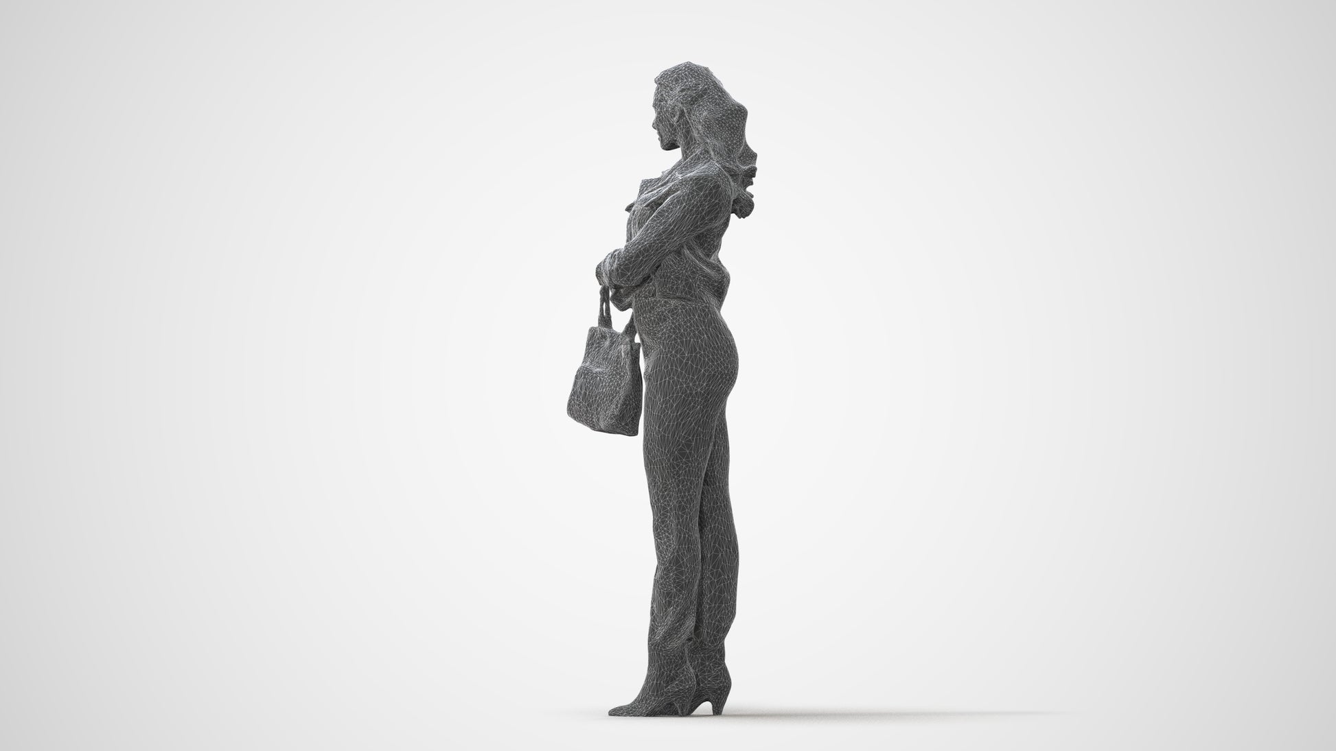 realistic 3D human woman business standing, archviz people FBX OBJ for Blender, square thumbnail