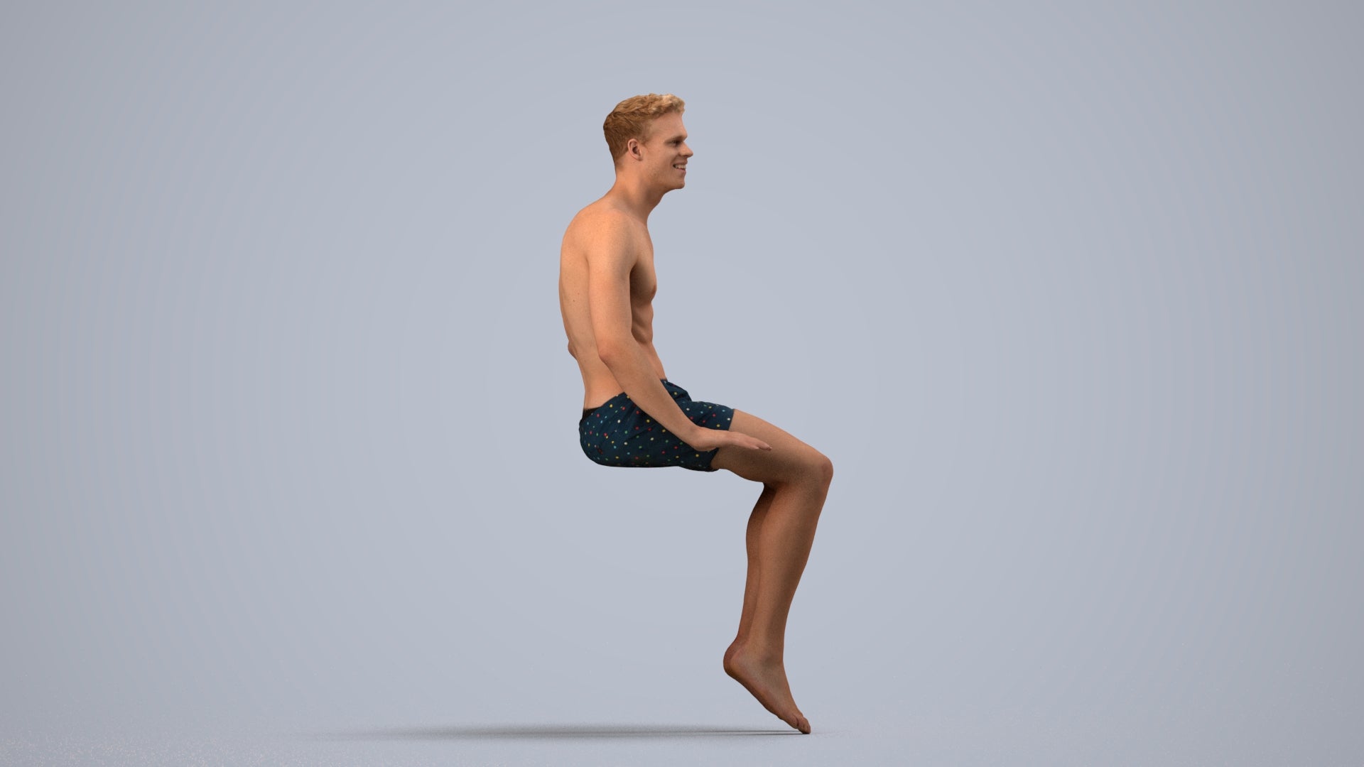 realistic 3D man pool, scanned archviz people for Blender and 3ds Max, side view render