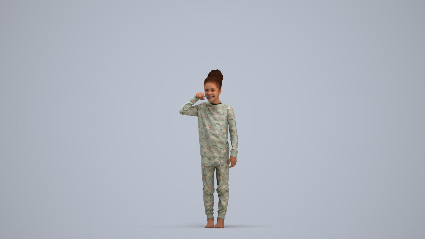 3D human model girl kids, photogrammetry scanned person for archviz, standing pose render